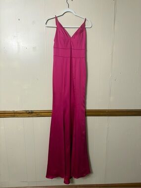 Jovani Hot Pink Satin V-Neck Prom Gown
